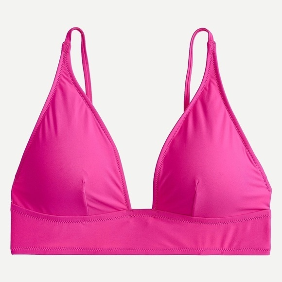 J Crew Retail Womens Size XL Plunge Bikini Top Hot Pink Solid Swim Beach - Picture 1 of 5